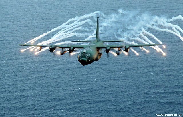 Cordula's Web. USAF. MC-130E Combat Talon I firing anti-rocket flares.