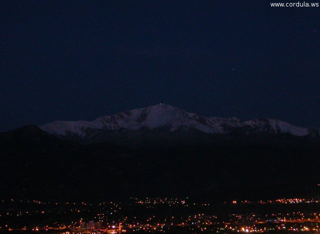 Cordula's Web. Flickr. Colorado Springs and Pikes Peak just before sunrise.