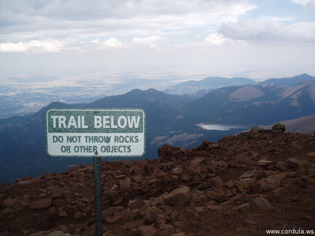 Cordula's Web. Flickr. Trail Below sign on Pikes Peak.