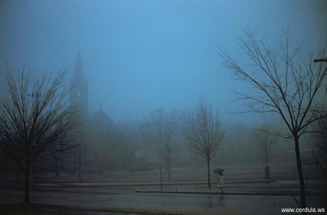 Cordula's Web. NOAA. A dreary day with fog, rain, and a chapel.