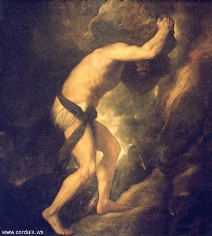 Cordula's Web. Sisyphus, carrying a boulder.