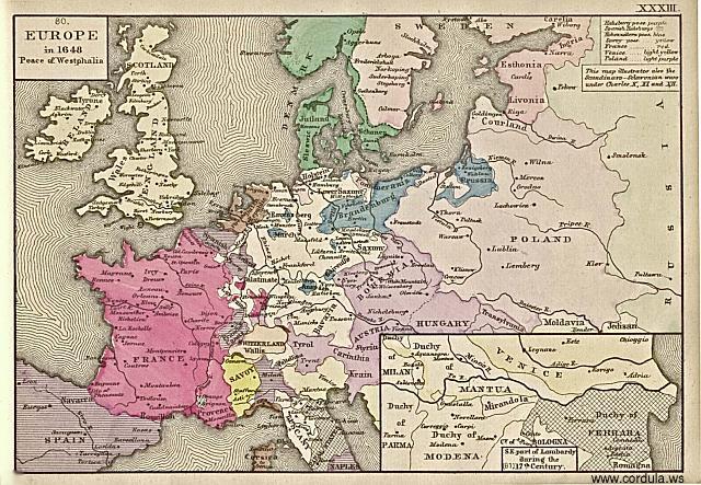 Cordula's Web. Map of Europe in 1648. Peace of Westphalia