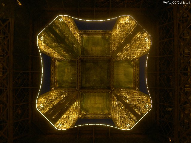 Cordula's Web. Wikicommons. Eiffel Tower at Night. Symmetrical View Up.