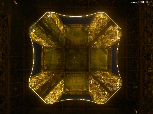 Cordula's Web. Wikicommons. Eiffel Tower at Night. Symmetrical View Up.