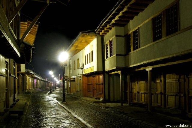 Cordula's Web. Wikicommons. Gjakova's old market at night.