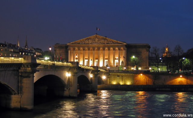 Cordula's Web. Wikicommons. Palais Bourbon by Night, Paris.