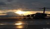 Cordula's Web. USAF. C-17 Globemaster III at McChord Air Fore Base. Dawn breaks over Mt. Rainier.